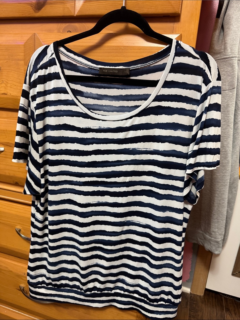The Limited Navy & White Striped Scoop Neck Short Sleeve Top